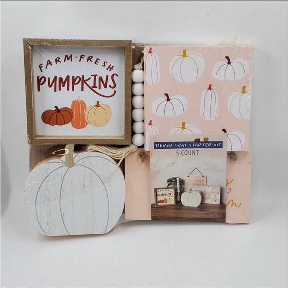 15 Pc Target Mini Tiered Tray Fall Signs Pink Pumpkins Truck Decor 3 Sets NEW - Picture 2 of 8